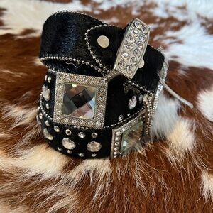 Bling Black hair on hide Belt.